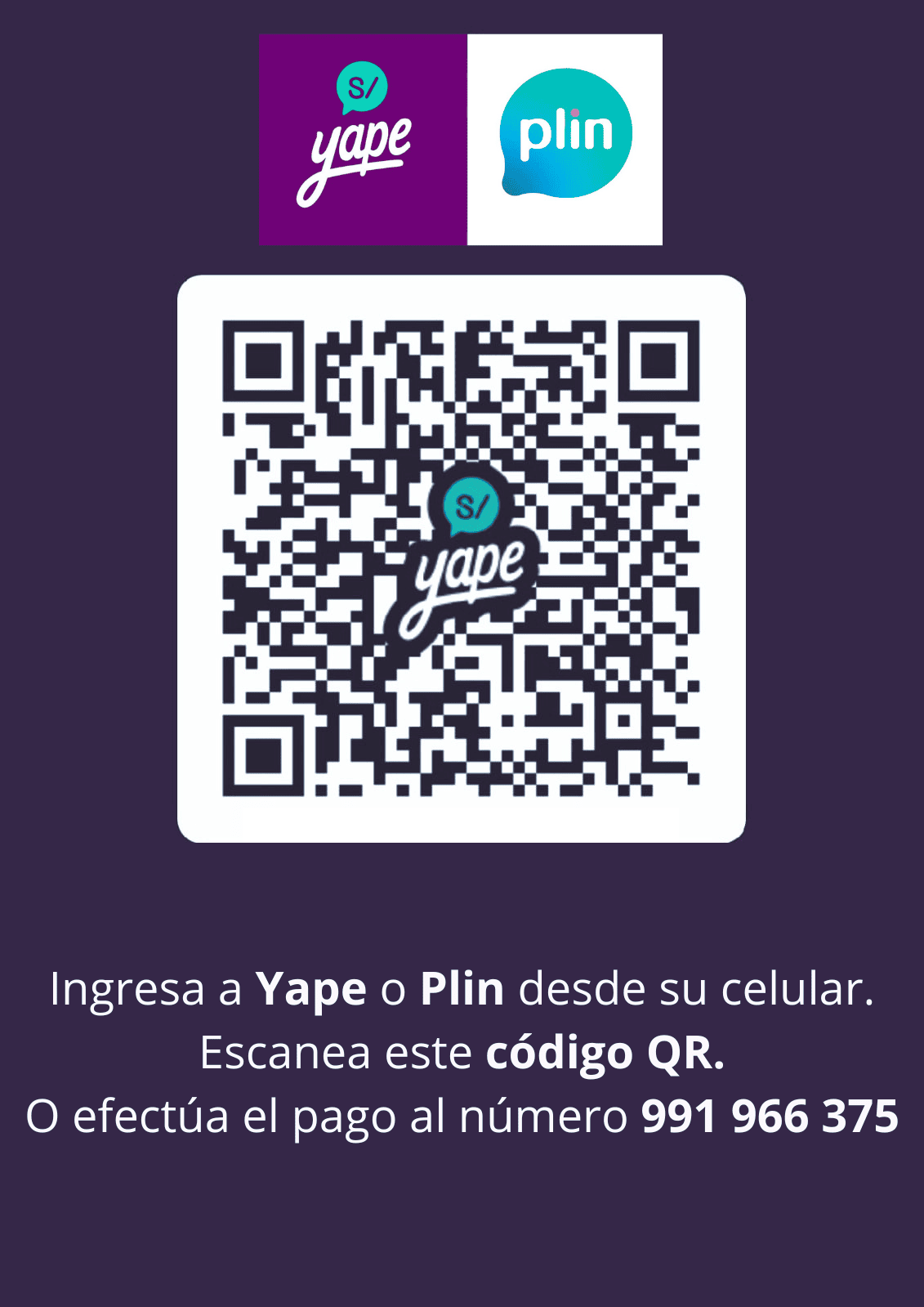 Código QR para pago con Yape o Plin
